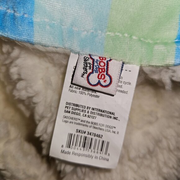 Skechers Bobs For Dogs Fleece Blanket Pet 18x28 Blue Green Stripe Bull Terrier - Picture 7 of 8